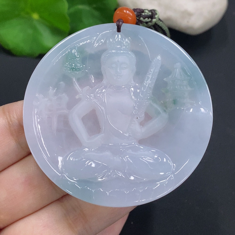 Jadeite Akashagarbha Bodhisattva Pendant with Cord, . | Huiliu Certified