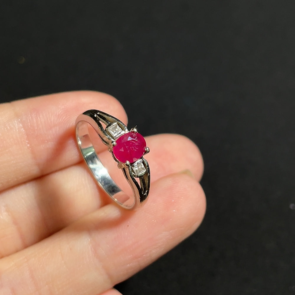 14k gold ruby ring with non-diamond gemstones, size 13, HKHQ brand, featuring a gold band and vibrant red ruby accents.