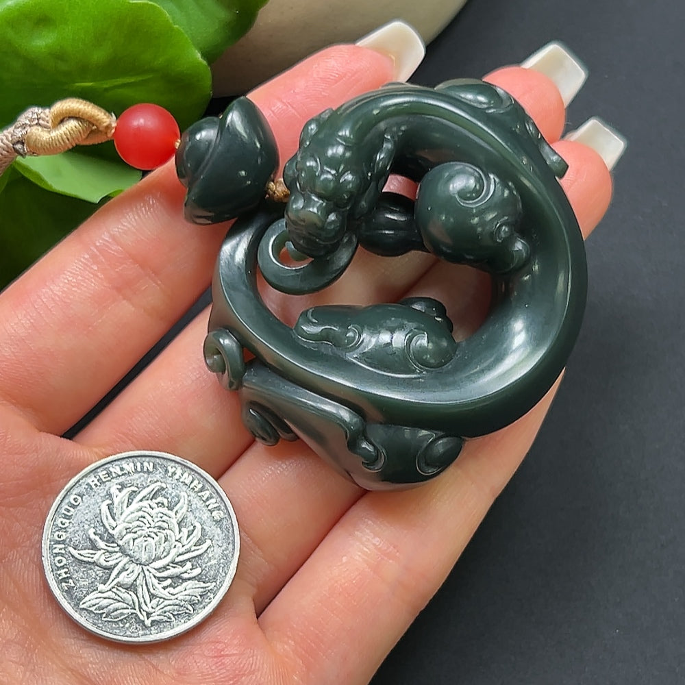 Hetian Jade Pi Xiu Pendant, Including Rope