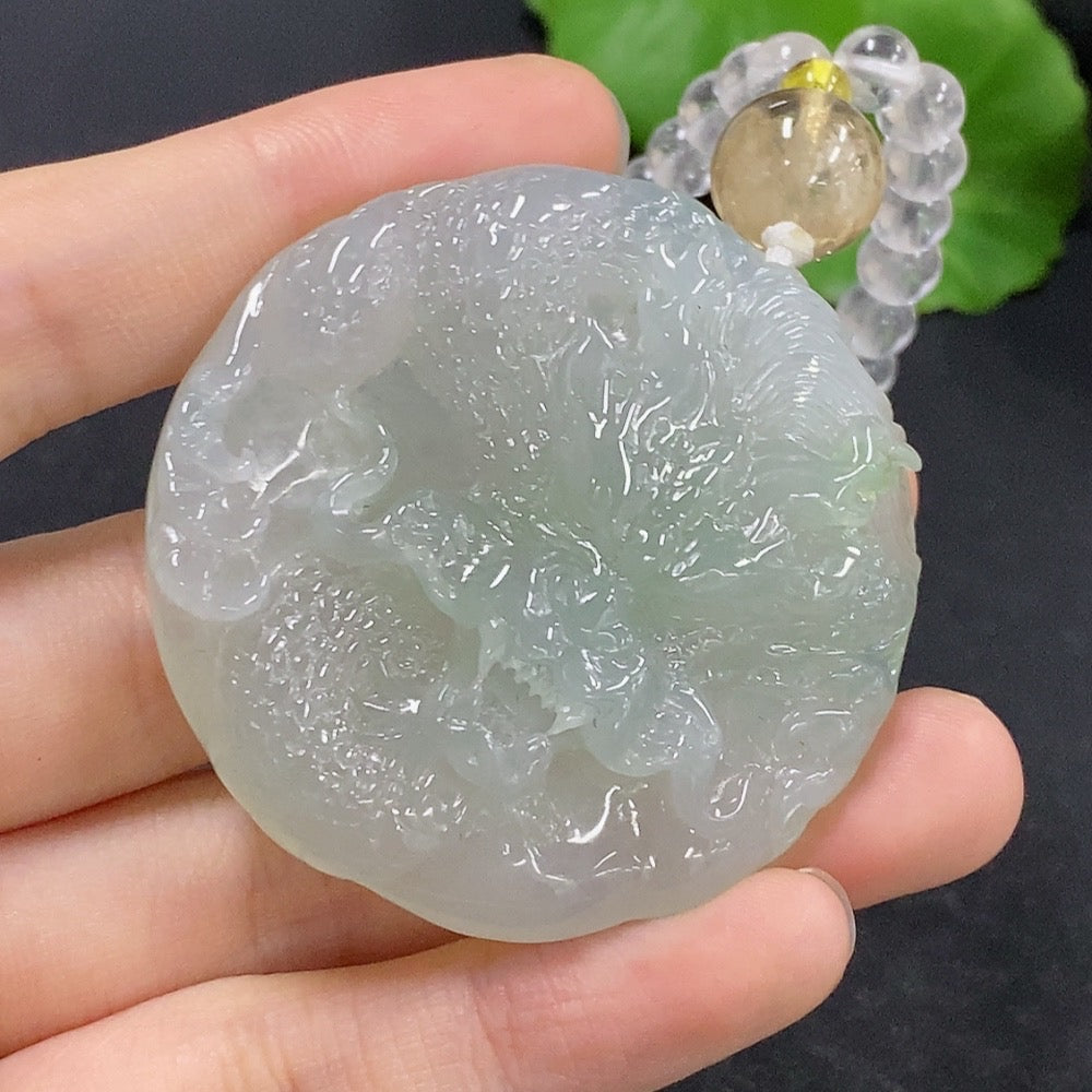 Jadeite Dragon Pendant with Crystal (only large white and yellow beads) Non-gold Total weight about 61.73g