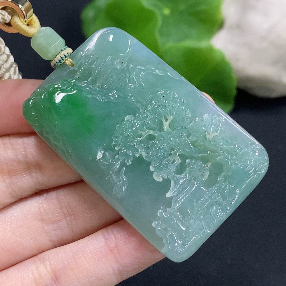Jadeite Pendant Landscape with Cord Total Weight Approx. 43.6g