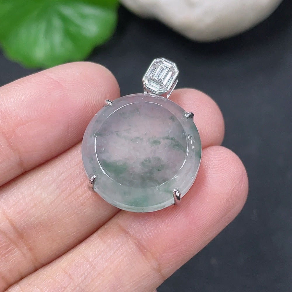 Jadeite plain pendant with 18K gold and diamond accents on necklace, weighing 5.83g, by HKHQ.