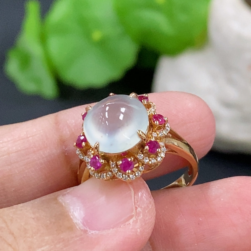 Jadeite Ring 18k with Diamond Accent Colorless Non-Type A