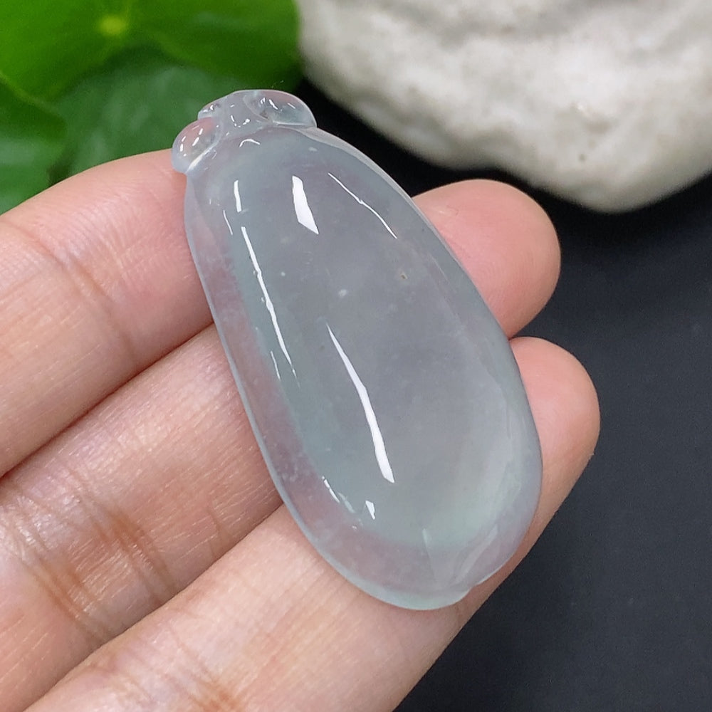 Huiliu Jadeite Auspicious Gourd Pendant, natural green jade, carved with auspicious symbols, certified by HUILIU HQ