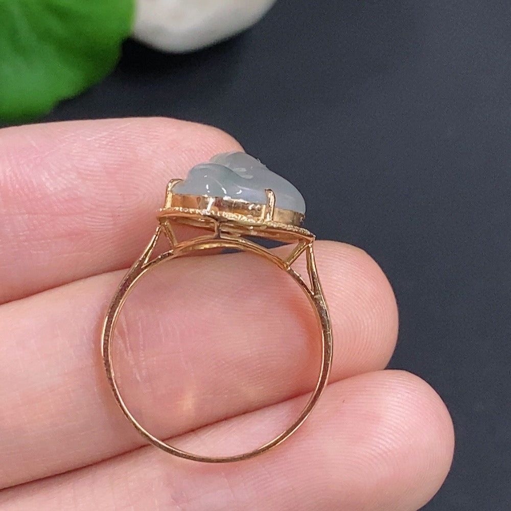Jadeite Three-Legged Toad Ring in 18K Gold with Diamond Accents