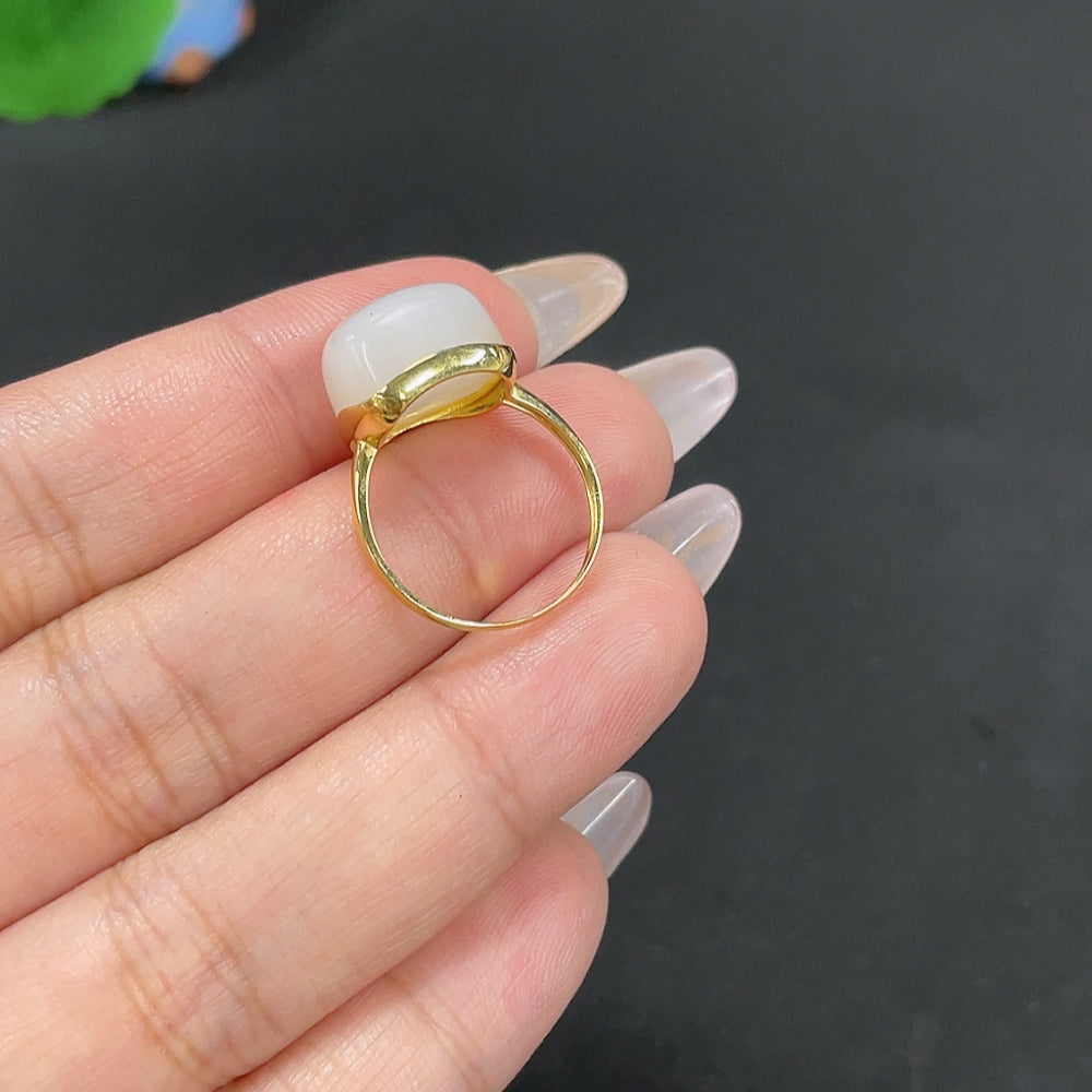 Hetian Jade Inlaid Ring Size 13 Total Weight Approx. 3.6g 18k