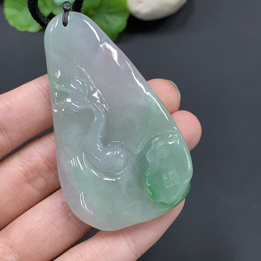 Jadeite Dragon Soaring Across the Seas Pendant Total Weight 45.490g