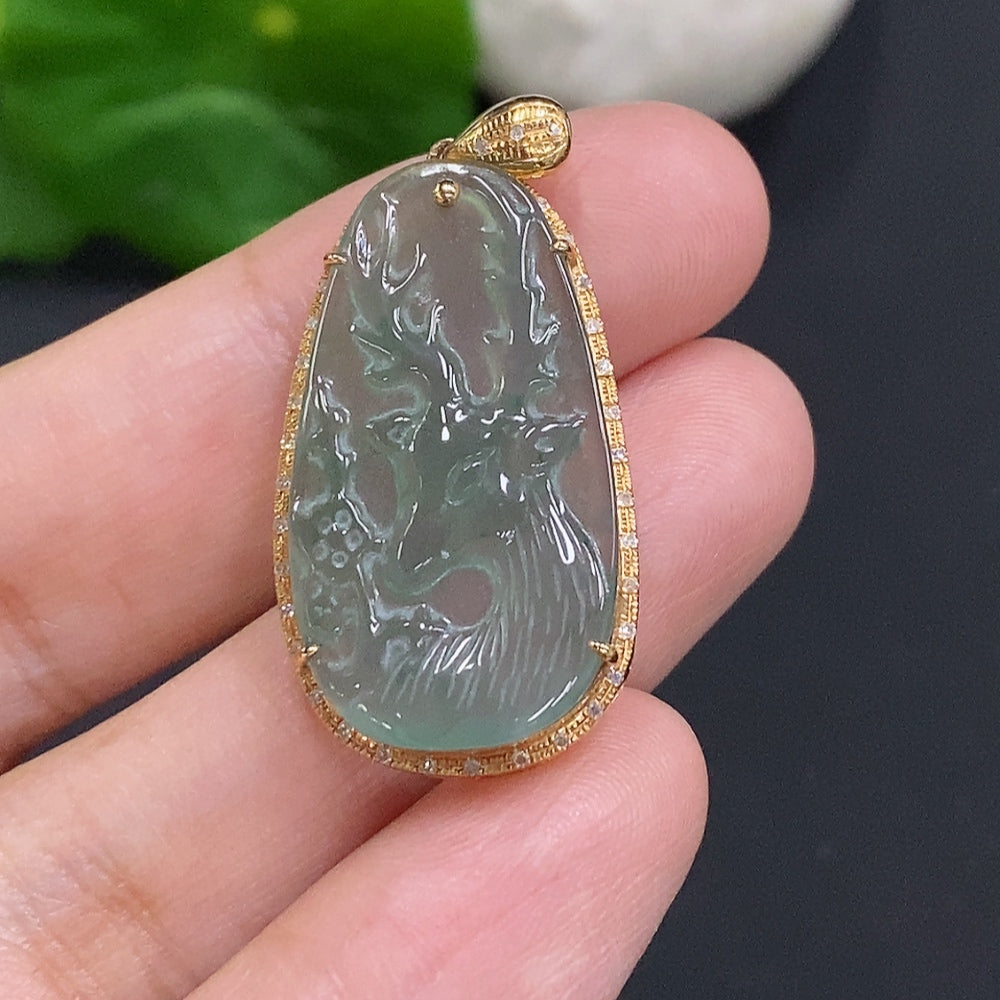 Jadeite Pendant with Setting . Accented with Diamonds | Huiliu Certified