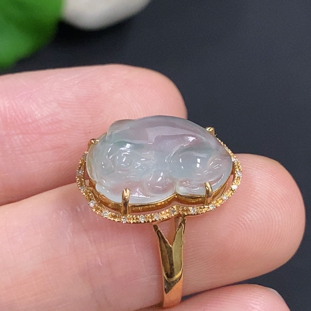 Jadeite Three-Legged Toad Ring in 18K Gold with Diamond Accents
