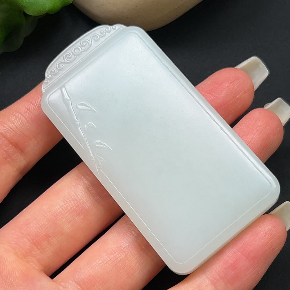 HKHQ Hetian Jade plain pendant necklace with a 51.82g weight, showcasing smooth, polished jade on a simple string or chain.