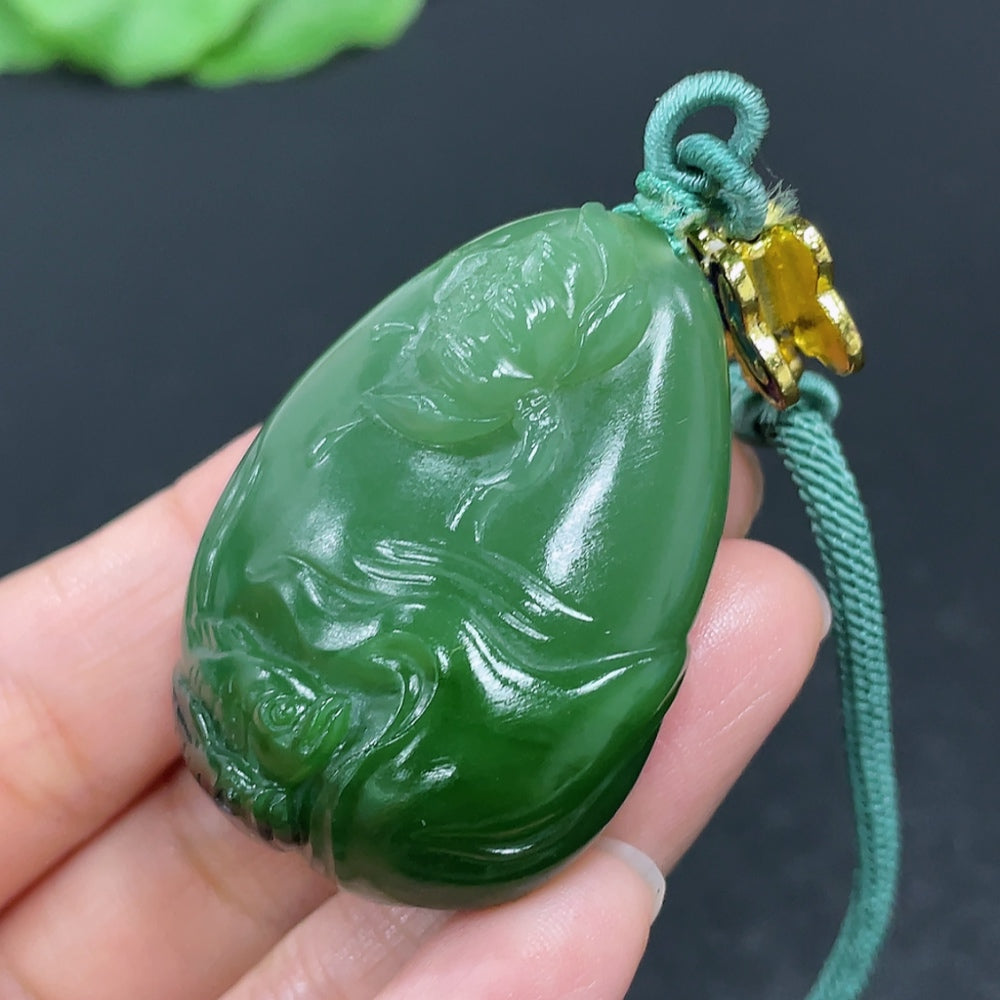 Hetian Jade Jasper Pendant Lotus Fish Non-Gold