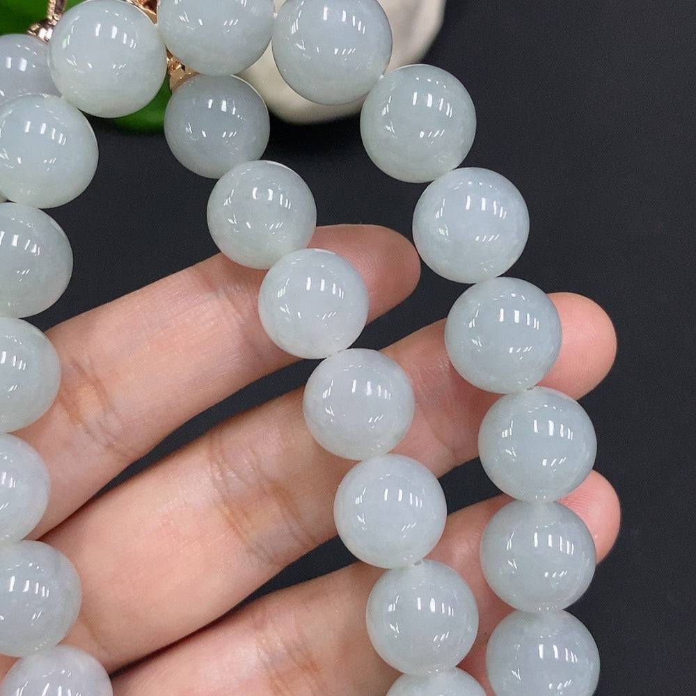 HUILIU HQ jadeite beaded necklace with 11.9mm jade beads, non-gold, weighing approximately 131.5g, shown in close-up image.