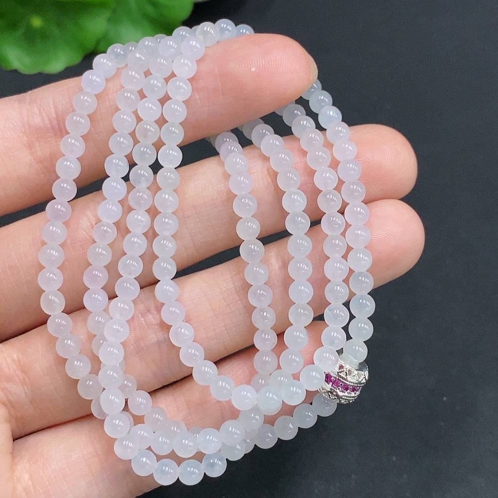 Jadeite bead necklace by HUILIU HQ featuring 3.7mm jade beads, non-gold inlaid design, total weight 17.4g, natural jade finish