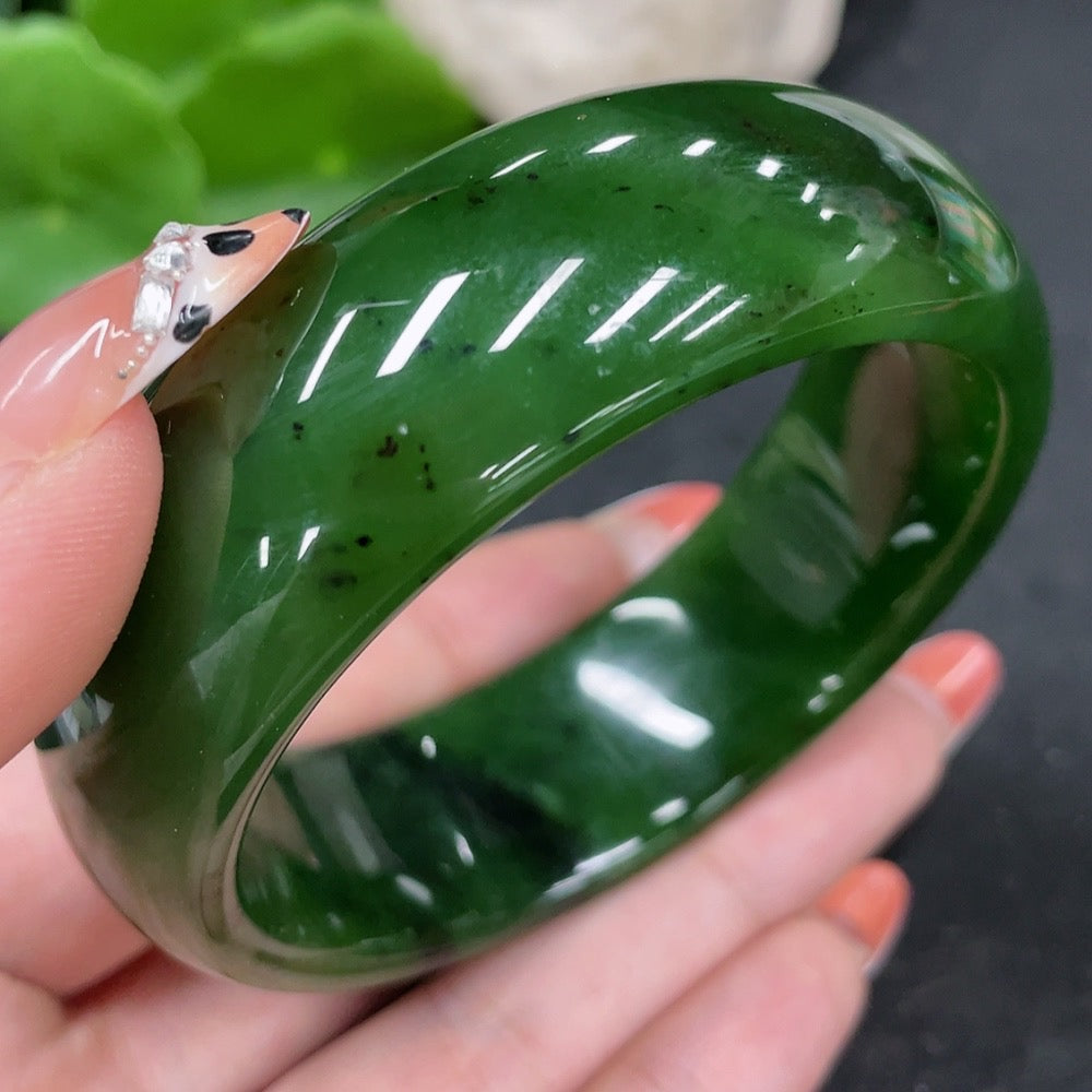 Hetian Jade Green Jade Round Bracelet Size 58.4 Total Weight Approx. 93.1g