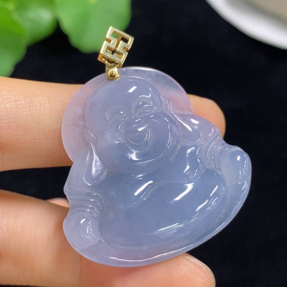 Jadeite Buddha pendant from HUILIU HQ, weighing approximately 11.99g, featuring detailed carved Buddha image on smooth jade surface.