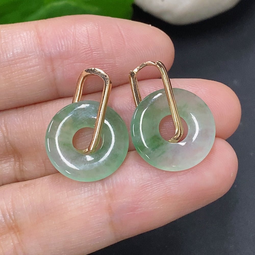 Jadeite Inlaid Earrings 18K Gold