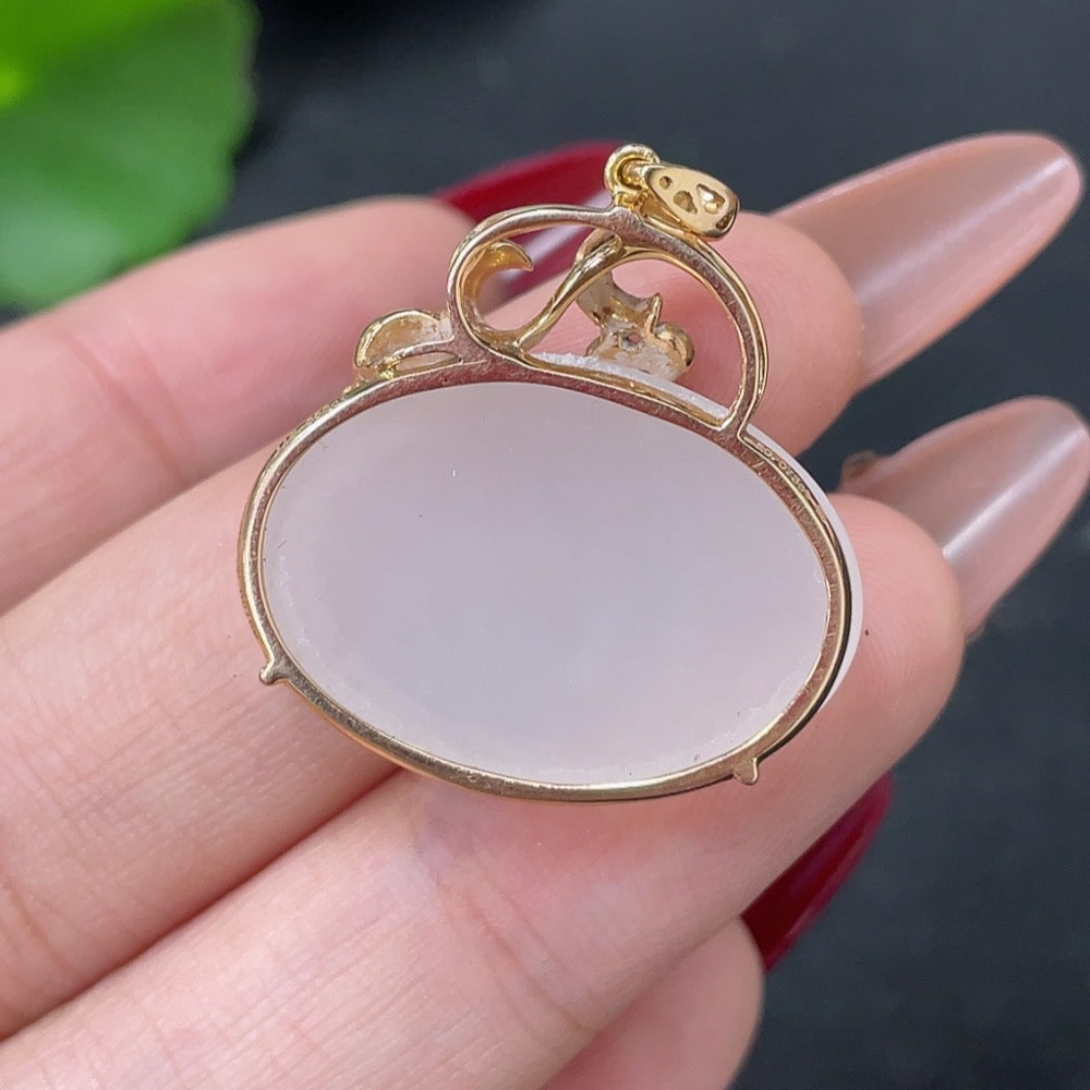 Hetian Jade Pendant Inlaid with Diamond (Colorless) 18k Gold Total Weight Approx. 6.1g