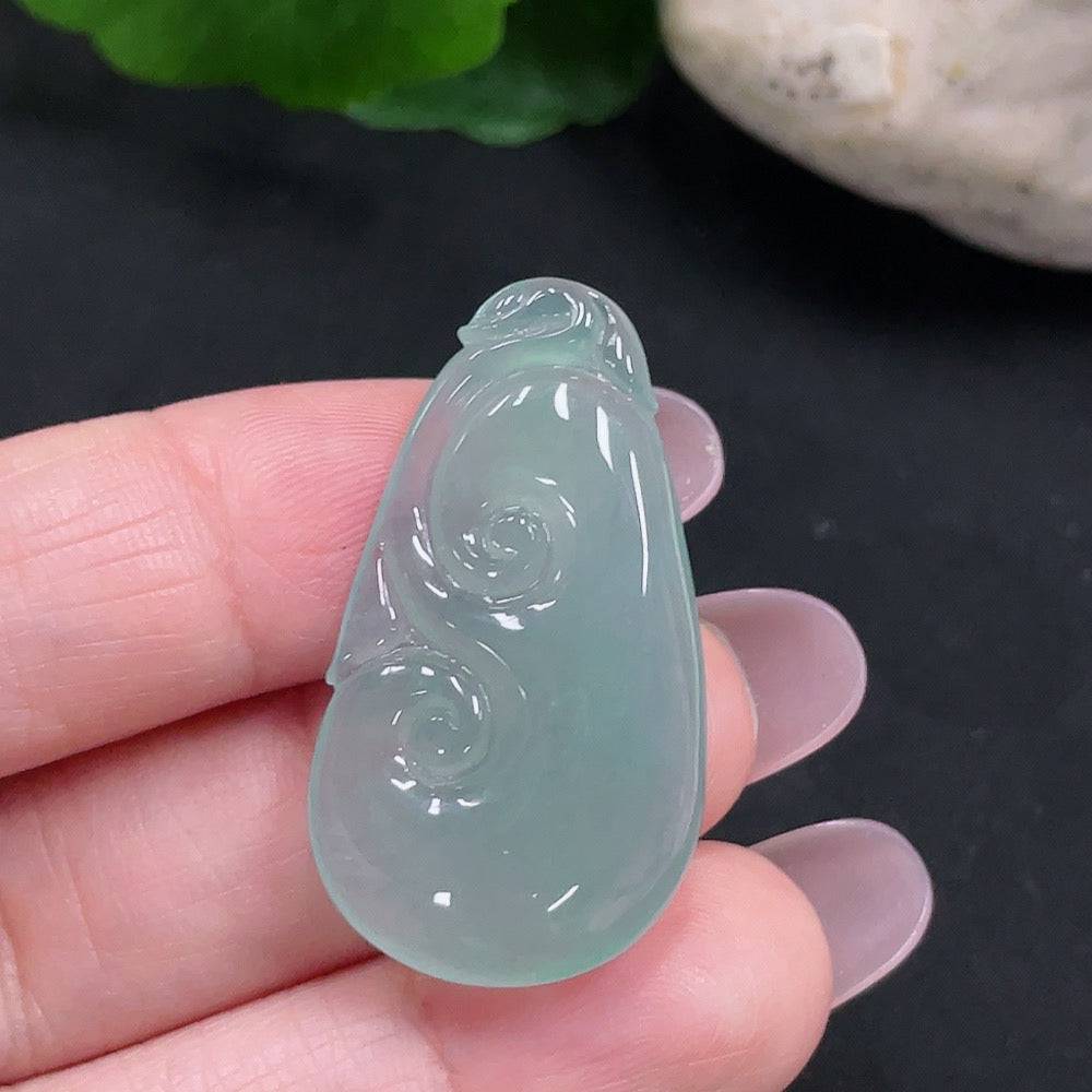 Jadeite Ruyi pendant from HUILIU HQ, intricately carved jade jewelry weighing approximately 5.98g, showcasing smooth polished surface.