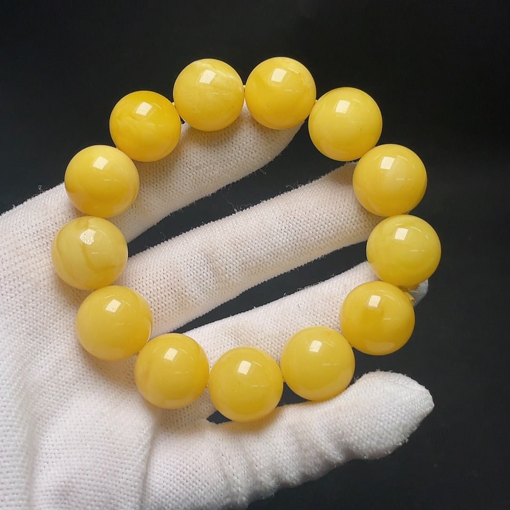 Amber Beeswax Bead Bracelet, ., Size About 16.1mm | Huiliu Certified