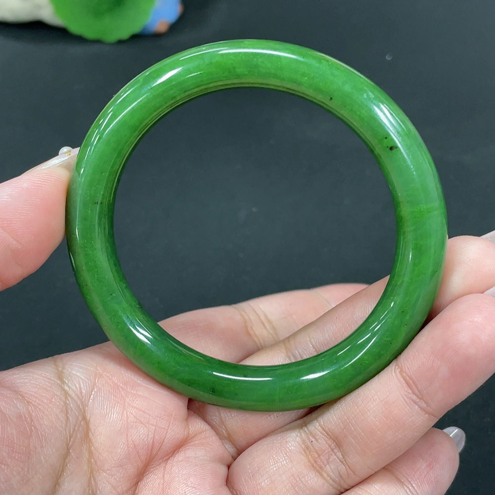 Hetian Jade Green Jade Round Bangle Size 55.7 Total Weight Approx. 41.8g