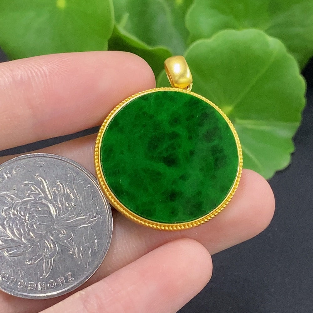 Jadeite Plain Pendant with 18k Mounting Containing Other Mineral Components (Full Thickness Card)