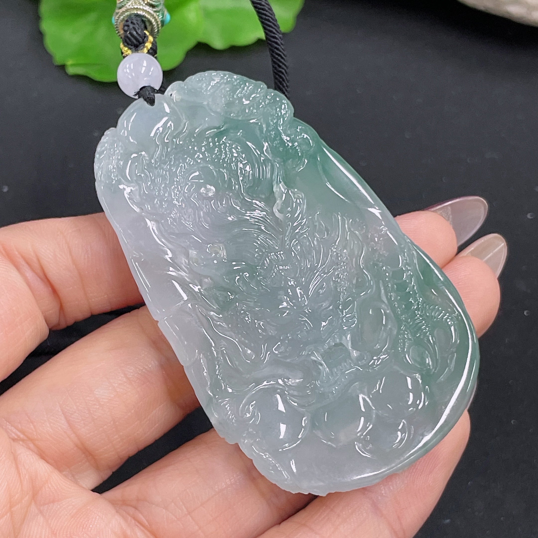 Jadeite Pendant Dragon Plaque with Non-Grade A Beads Including Cord Total Weight Approx. 56.24g