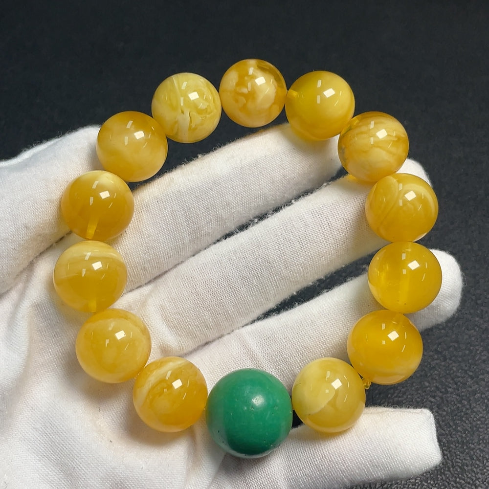 Amber bracelet with non-natural gemstones, 15.7mm size, crafted by HUILIU HQ, featuring amber beads and colorful stones.