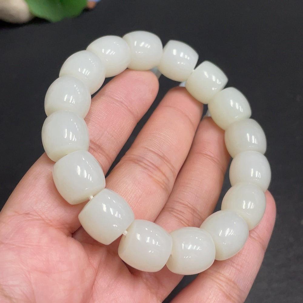 Hetian Jade Bracelet, Approx. 12.6 mm Beads, Total Weight Approx. 60.8g