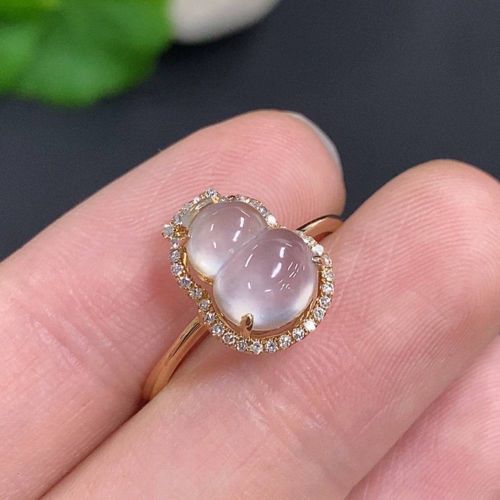 Huiliu Jadeite gourd ring with diamond accents, featuring intricate inlay design and certified quality.