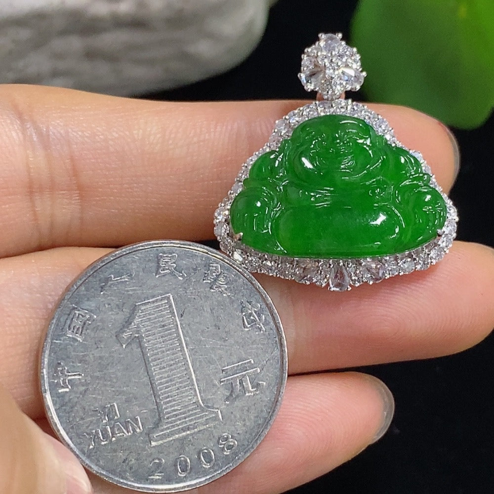 Jadeite Buddha Pendant with 18k Gold and Diamond Accents