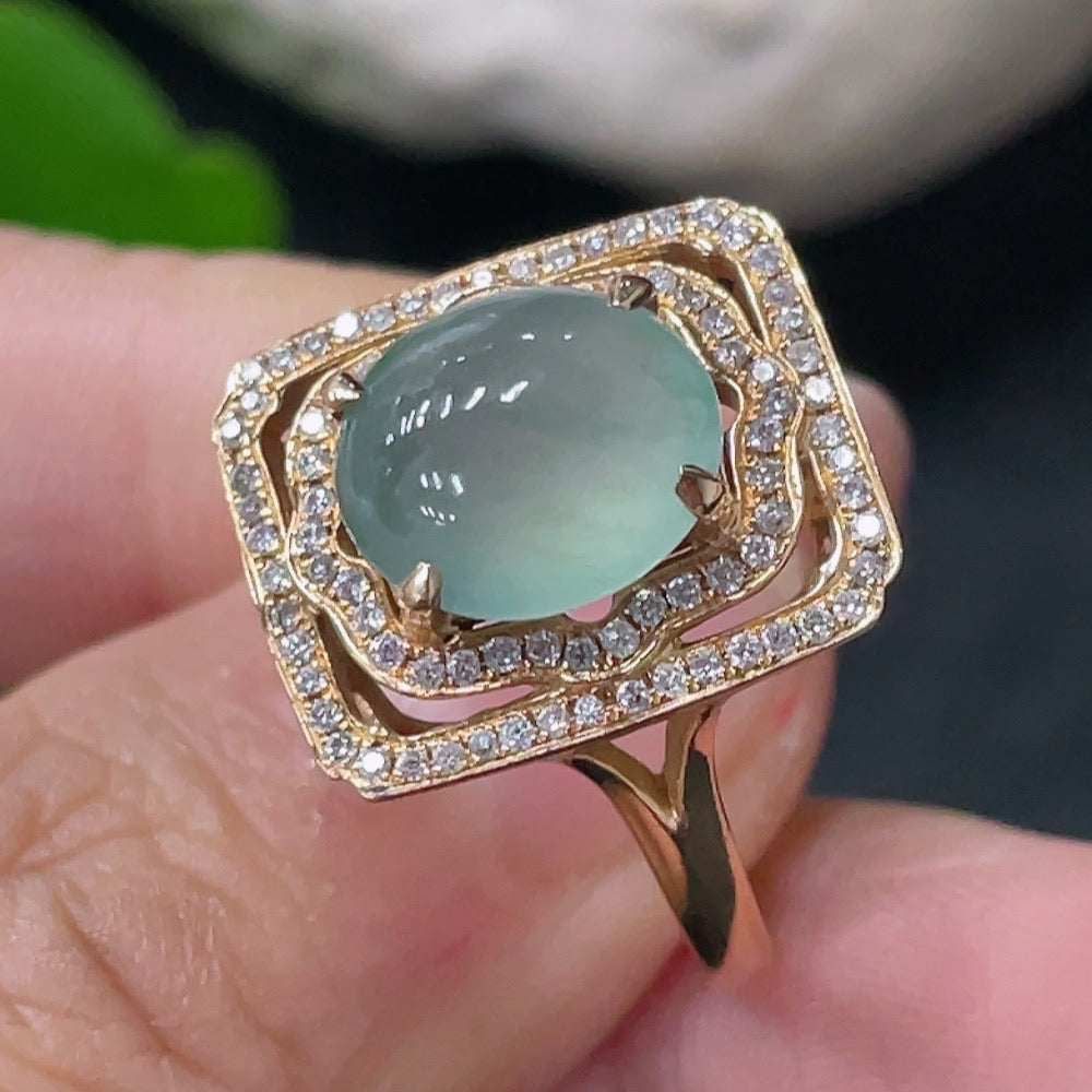 Jadeite inlaid ring 18k with diamond size 6 total weight approximately 5.66g