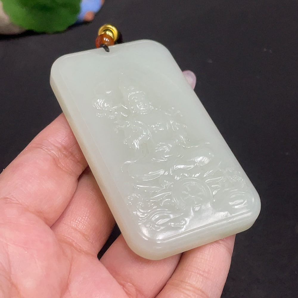 和田玉ペンダント 観音 総重量(紐含む)78.9g