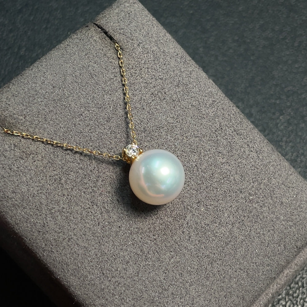 Saltwater Pearl Necklace with Diamond Accents, Approximately, Pearl Size Approximately 11.5mm | Huiliu Certified