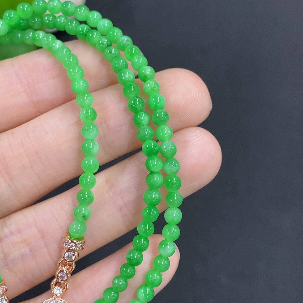 Jadeite Bead Necklace Approx. 3.3mm Non-Gold Total Weight Approx. 12.5g