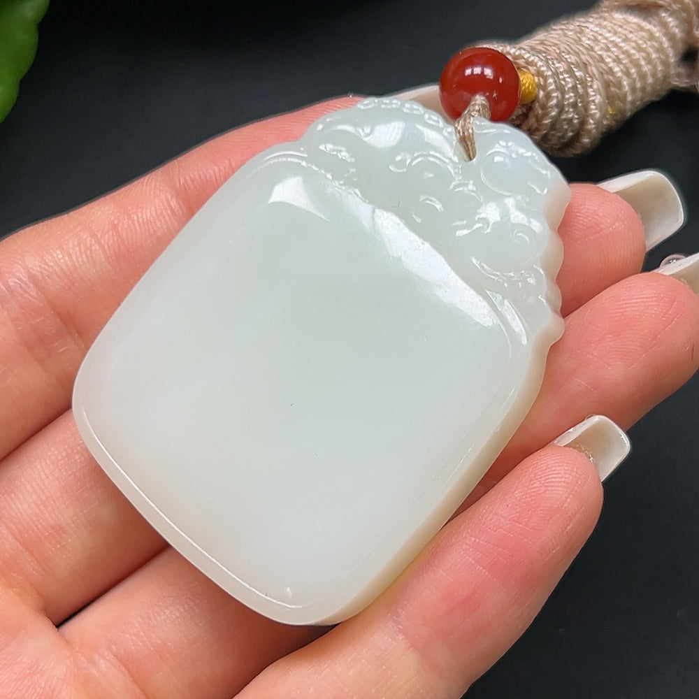 Hetian Jade Plain Pendant with Rope