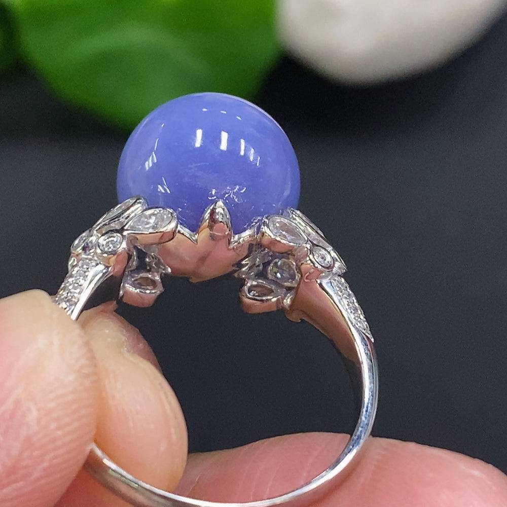 HUILIU HQ jadeite inlaid ring with 18K gold, diamond accents, size 16, 12mm stone, weighing 6.8g, detailed jewelry design