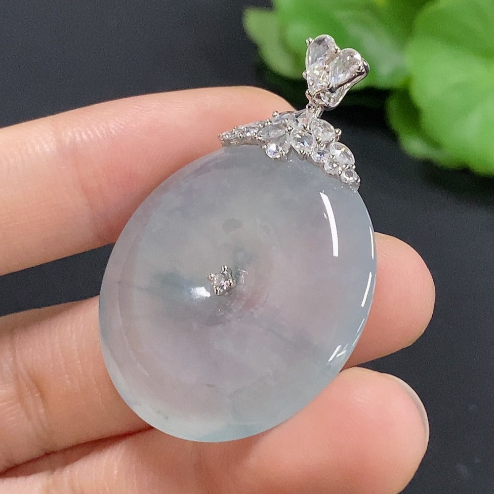 Jadeite Peace Knot Pendant with 18k Diamond Accents, Total Weight Approx. 14.2g