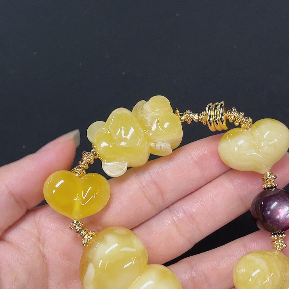 Opaque Amber Bracelet Non-Gold Stones May Be Non-Natural