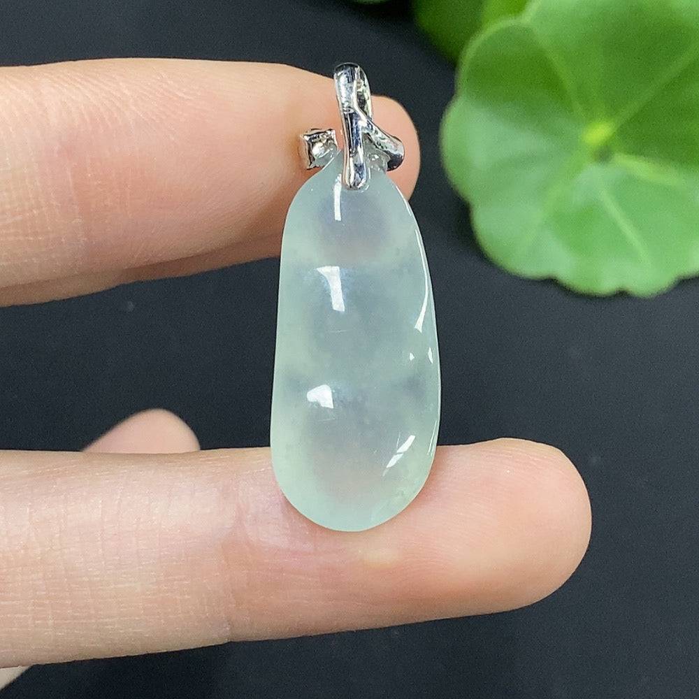 Huiliu Jadeite Lucky Bean Pendant with diamond accents, featuring a smooth green jade surface and intricate design details.