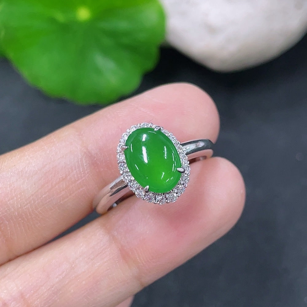 Jadeite Ring 18k with Diamond Size 14 Total Weight Approx. 2.82g