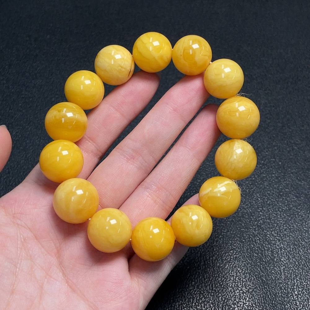 Huiliu amber beeswax bracelet with 15.9mm amber beads, natural honey color, handcrafted jewelry from HUILIU HQ