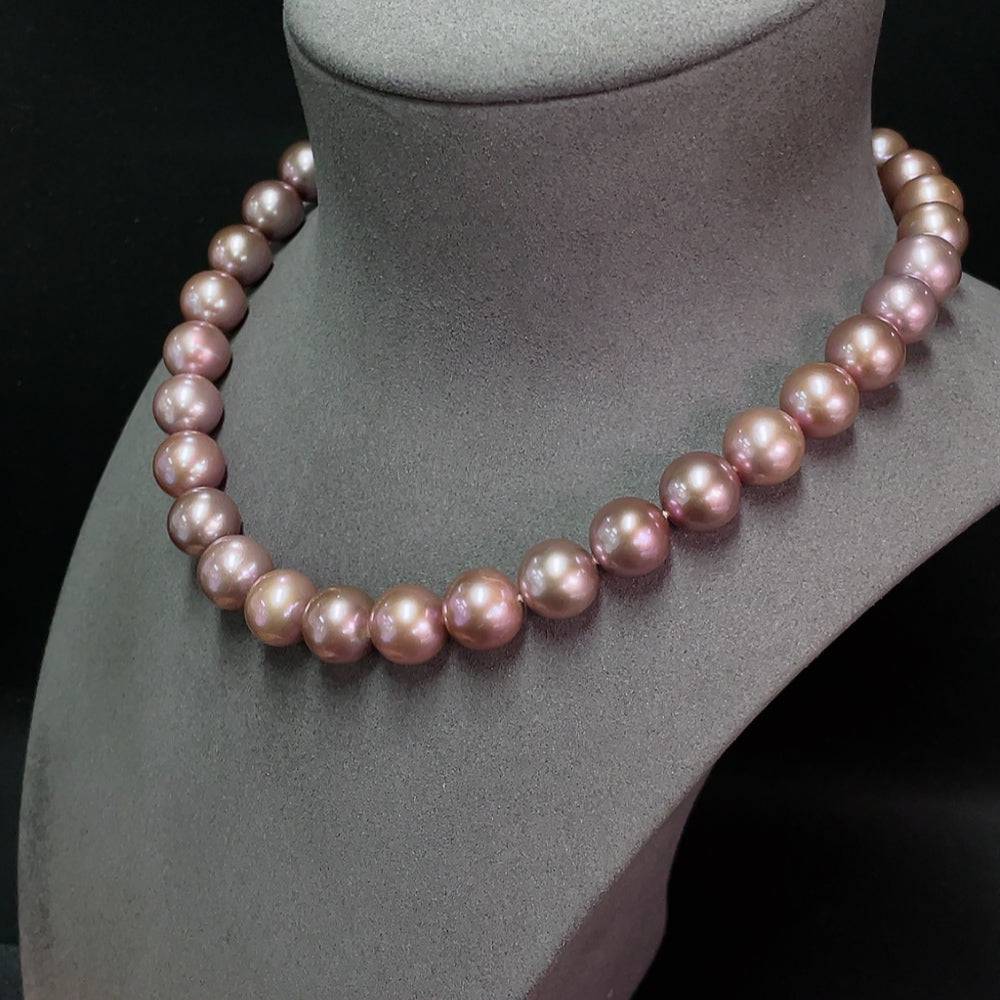 HUILIU HQ pearl necklace with non-gold pearls, 92.2g total weight, 12-12.8mm size, featuring lustrous white pearls.