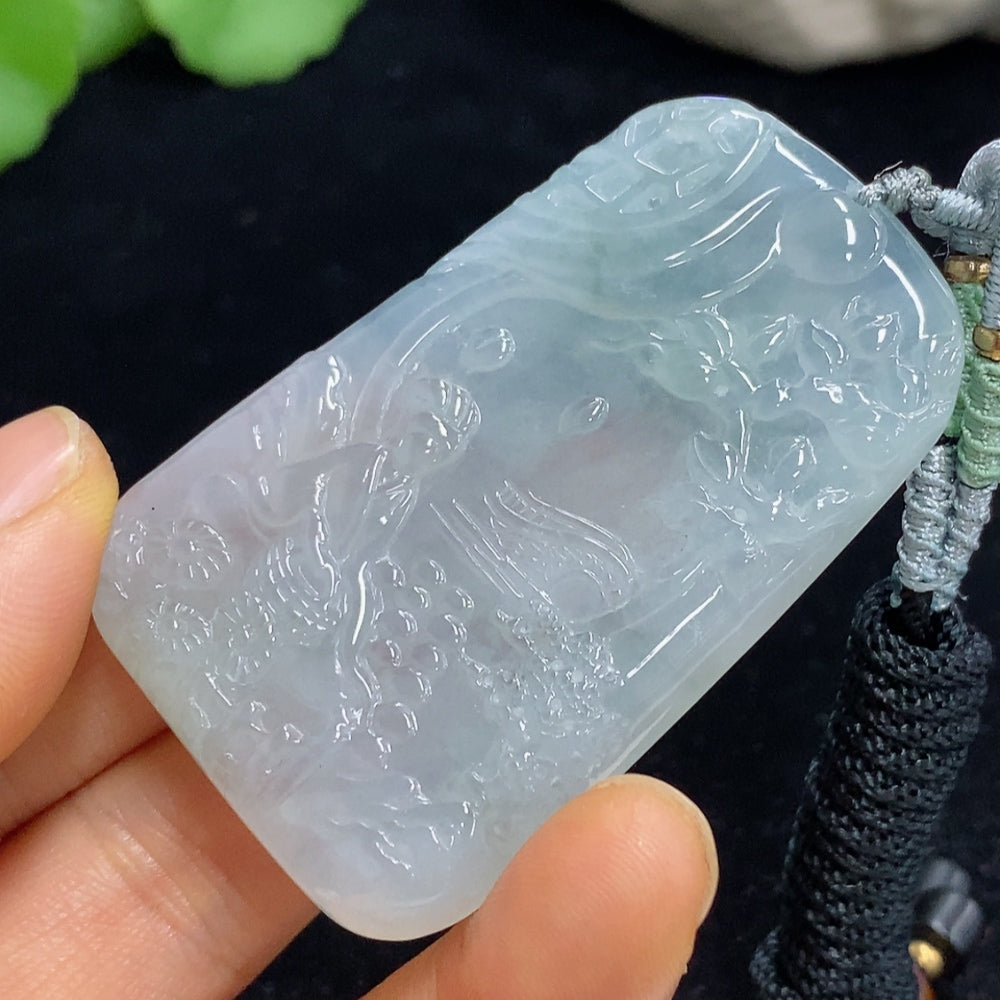 Jadeite Landscape Pendant Total Weight Approx. 37.09g (Including Rope Weight)