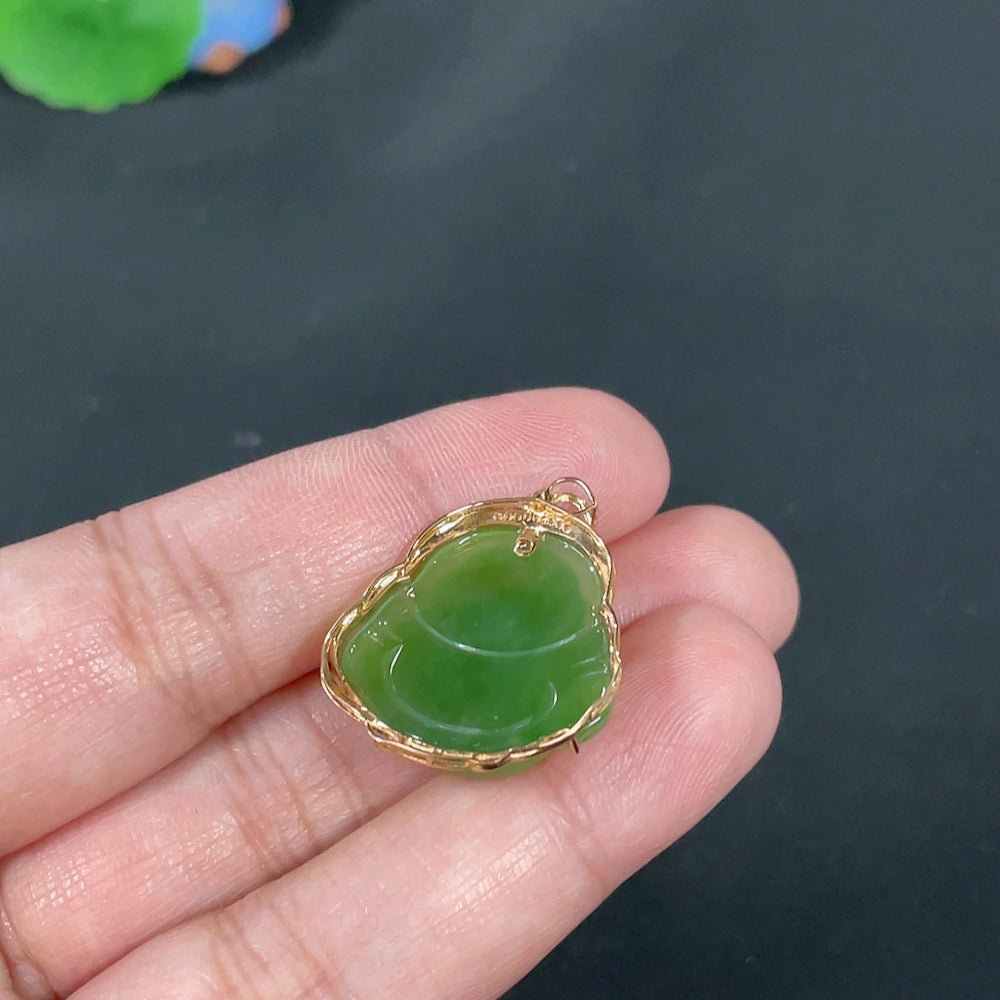 Huiliu Hetian Jade Jasper Inlaid Pendant featuring Buddha design with diamond accents, certified by HUILIU HQ.