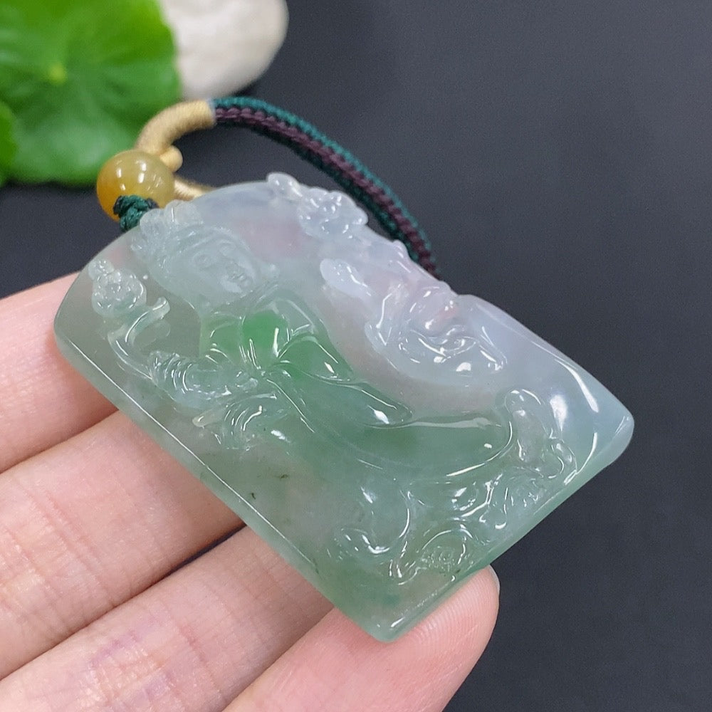 Jadeite Guanyin Pendant Total Weight Approx. 28.6g (Including Rope Weight)