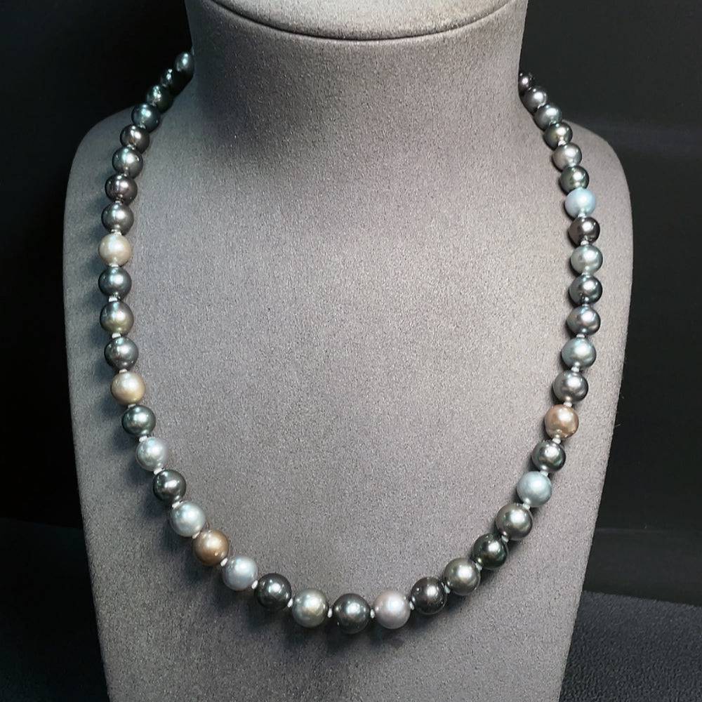 HUILIU HQ seawater pearl strand with 8.2-10.1mm pearls in natural color, weighing about 49.68g, non-gold, elegant jewelry piece.