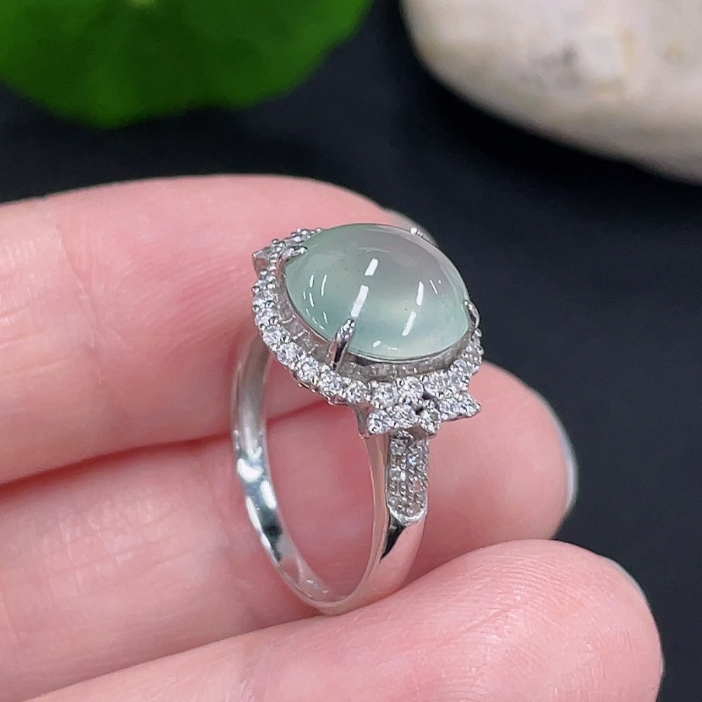 Jadeite Inlaid Ring . (With Diamond Accents) | Huiliu Certified