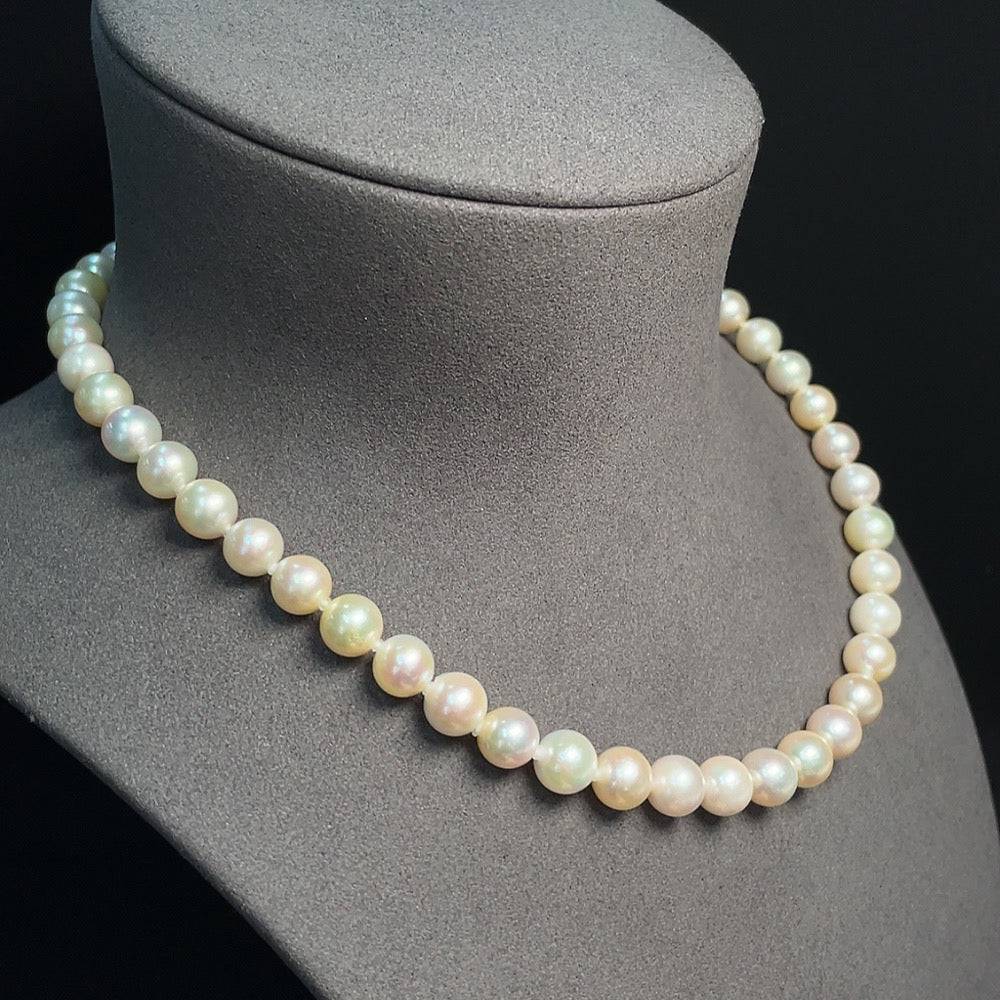 HUILIU HQ seawater pearl strand with 8.3mm pearls, non-gold setting, weight 44.23g, natural color, elegant jewelry piece
