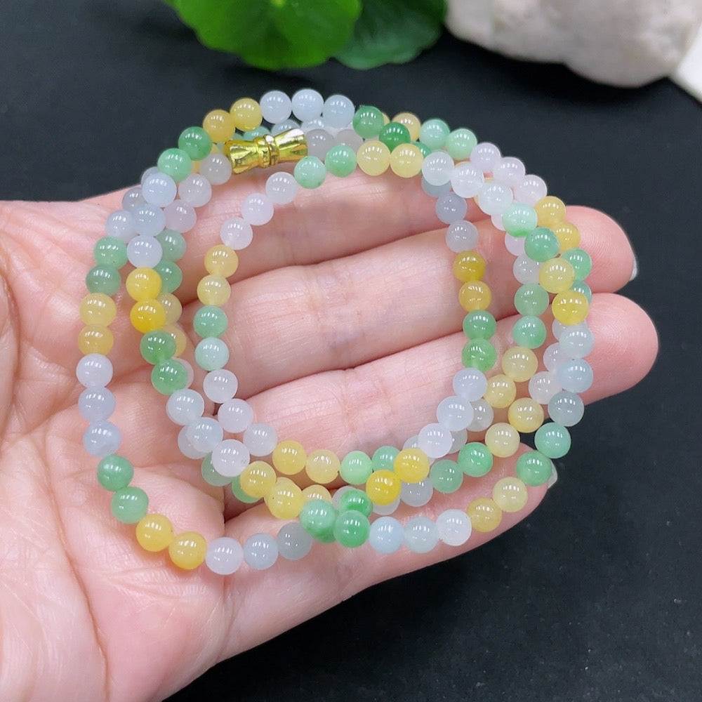 Jadeite Bead Necklace Approx. 4.5mm Total Weight Approx. 22.7g (Non-Gold Inlaid) (Color Origin Undetermined)