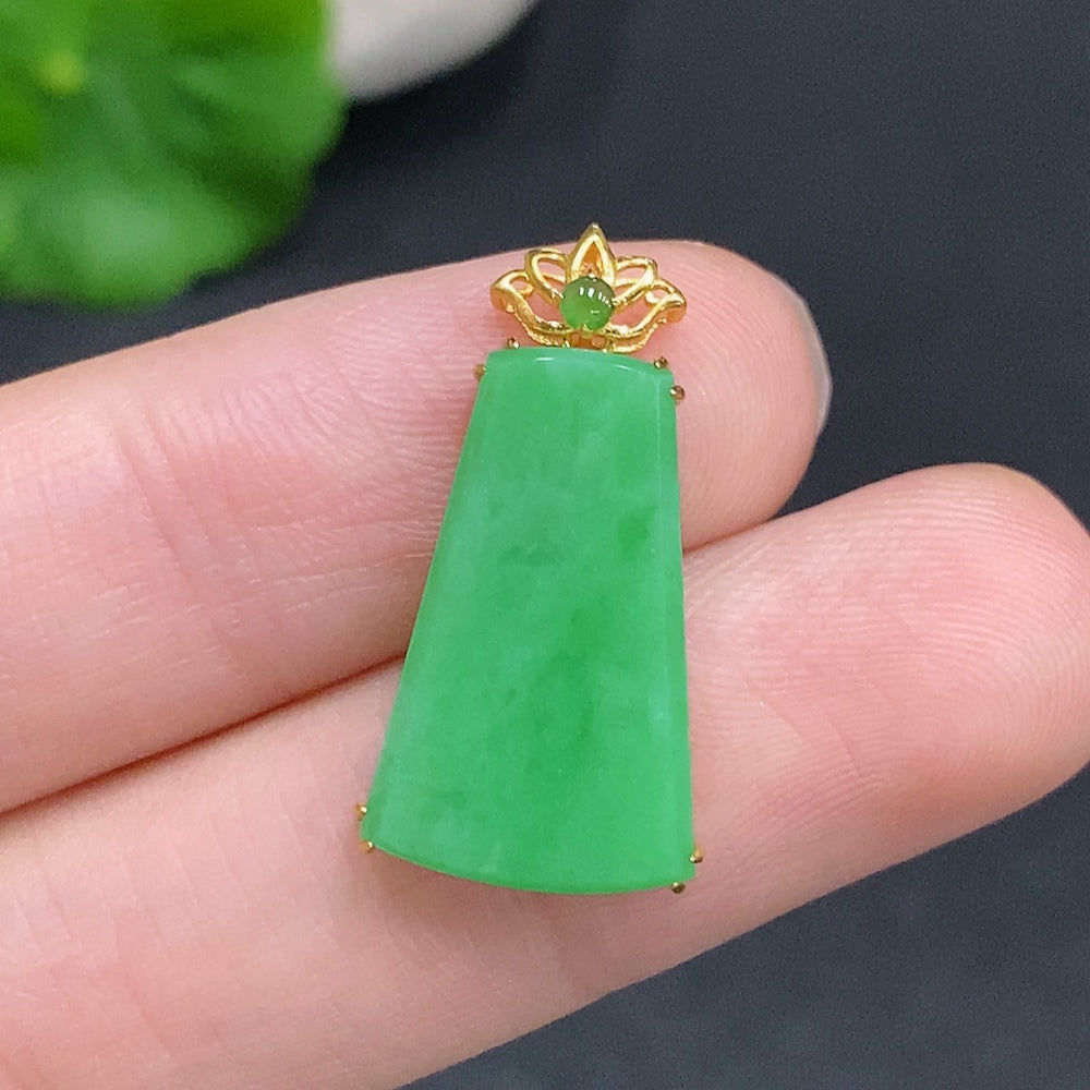 Jadeite Plain Pendant Necklace 18K Gold Total Weight Approx.1.9g